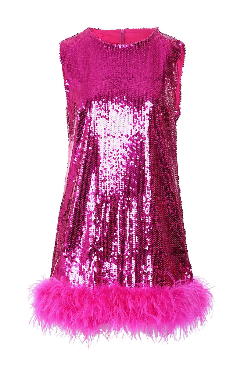 knee length dresses for ladies Fuchsia Sequin Dress – Dollville XO LLC
