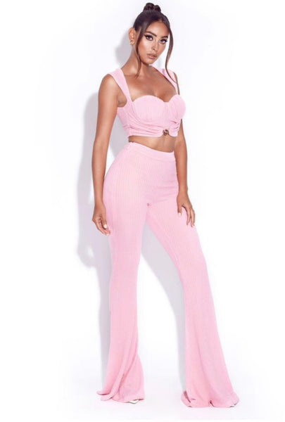 Be With Me Pink Stretch Knit Flare Pants