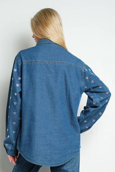 Rhinestone Hearts Denim Shirt
