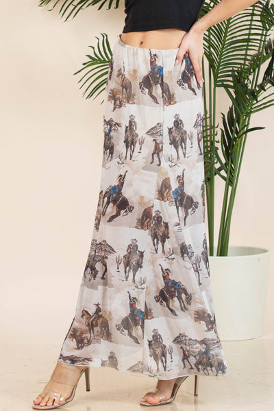 Cowboy Print Lined Full Skirt
