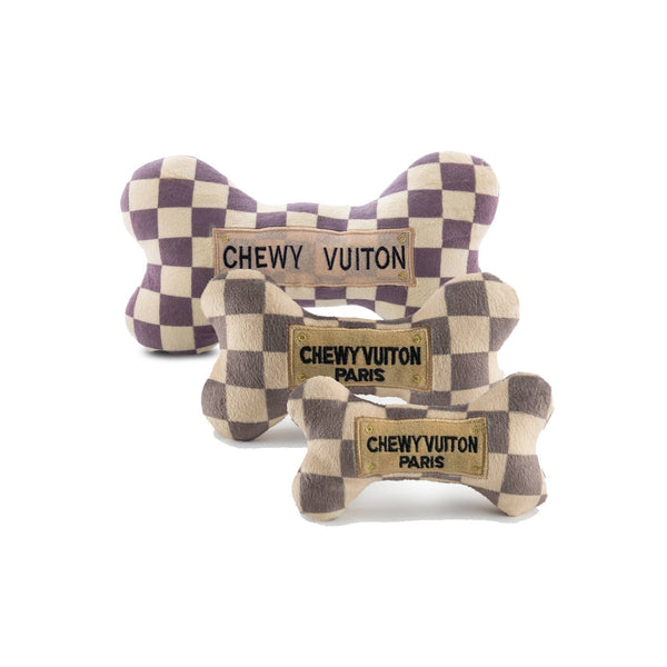 Checker Chewy Vuiton Bones Squeaker Dog Toy Large