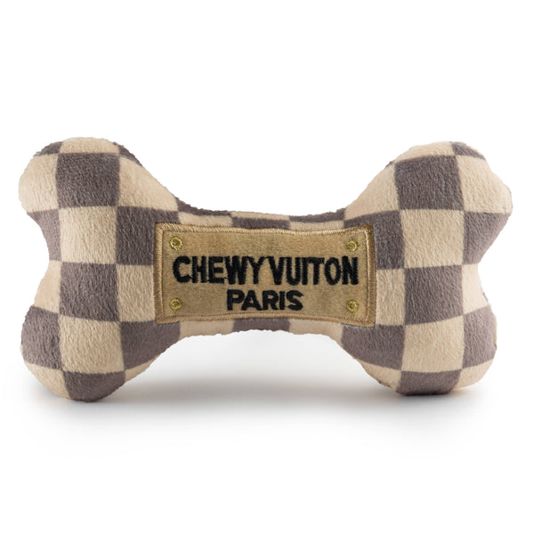 Checker Chewy Vuiton Bones Squeaker Dog Toy Large