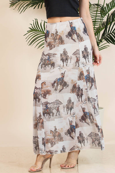 Cowboy Print Lined Full Skirt