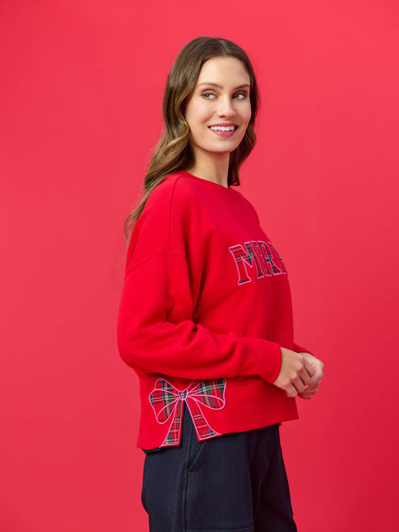 PLAID "MERRY" RELAXED SWEATSHIRTS