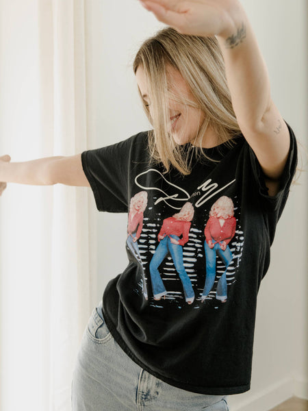 Dolly Parton Triple Threat Black Thrifted Tee
