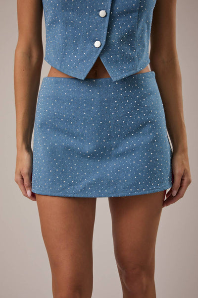 Denim Skort with Rhinestones