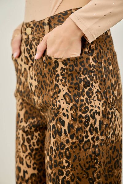 Leopard Rhinestone High Waisted Jeans