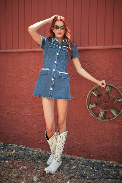 Rhinestone Denim Mini Dress