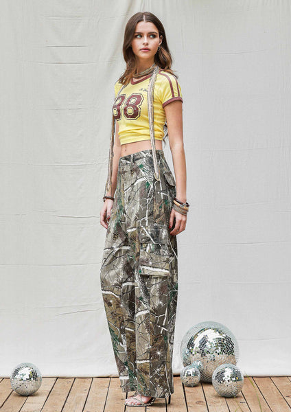 Rhinestone Camo Print Baggy Barrel Jeans