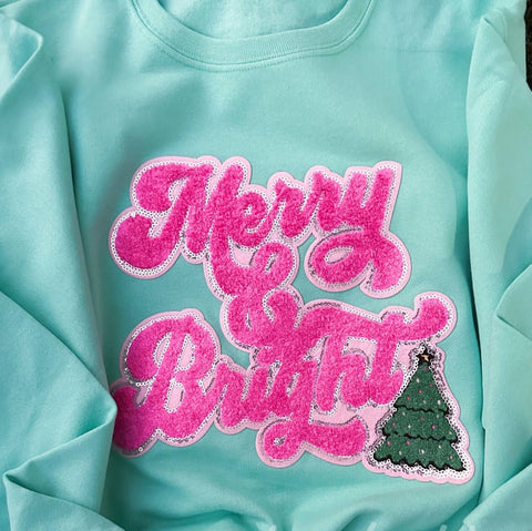 Pink Merry & Bright Christmas Patch Sweatshirt