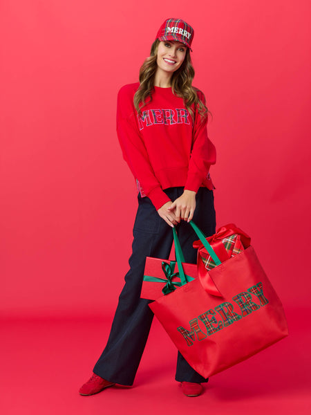 PLAID "MERRY" RELAXED SWEATSHIRTS