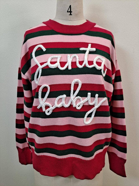 Santa Baby Striped Christmas Knit Sweater