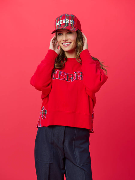 PLAID "MERRY" RELAXED SWEATSHIRTS