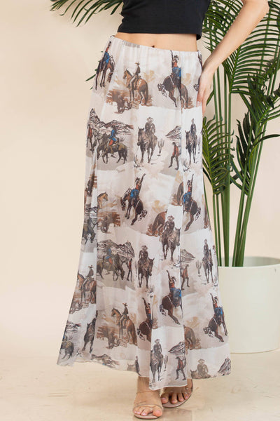 Cowboy Print Lined Full Skirt