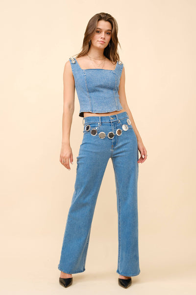 Jumbo Crystal Corset Denim Top