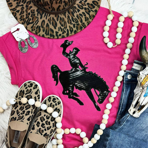 Rodeo Cowboy and Horse Sequin Patch Tee