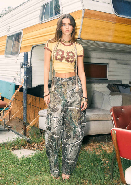 Rhinestone Camo Print Baggy Barrel Jeans