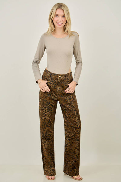 Leopard Rhinestone High Waisted Jeans