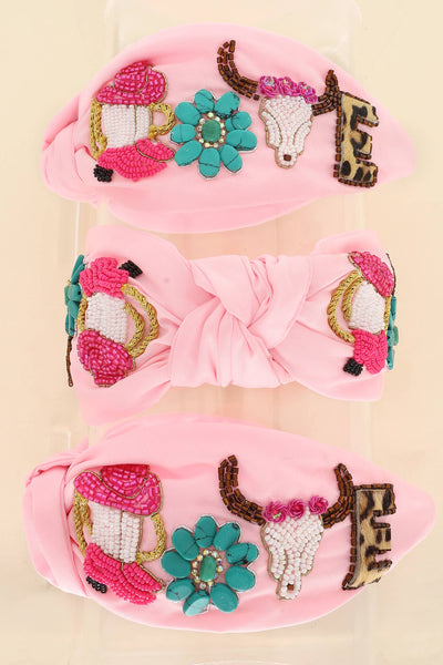 Western Letter Detail Top Knotted Headband