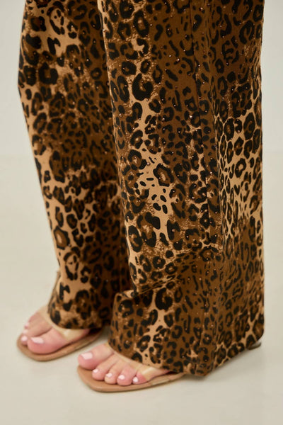 Leopard Rhinestone High Waisted Jeans