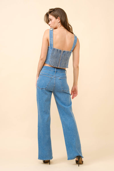 Jumbo Crystal Corset Denim Top
