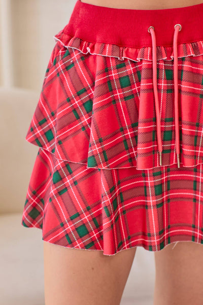 Printed Plaid Ruffle Skort