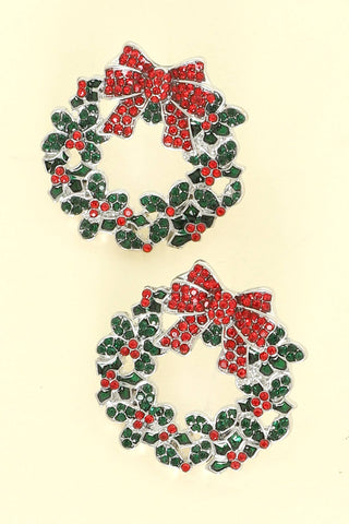 Christmas Wreath Rhinestone Pave Earrings