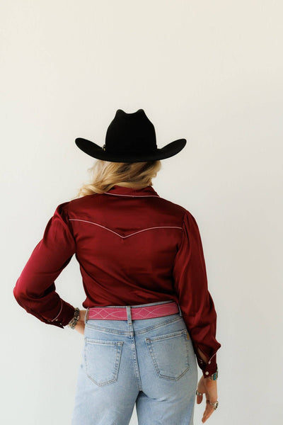 Pearl Snap, Western Wine/Pink Satin Shirt