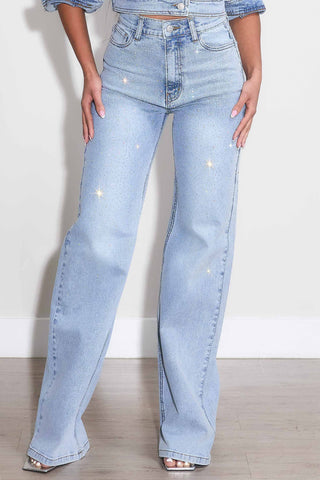 Rhinestone Light Stone Wide Leg Jeans