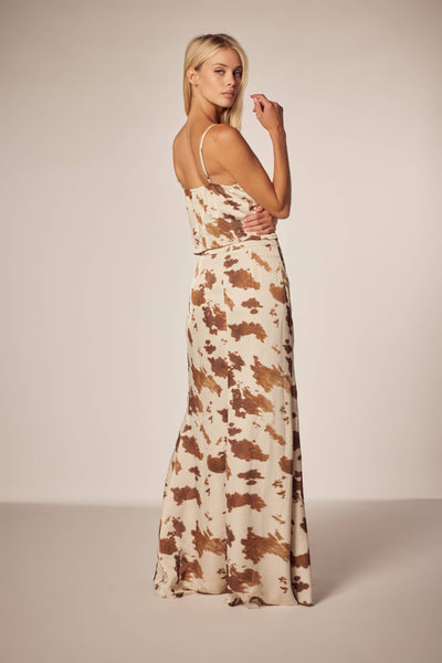 Brown Cowhide Satin Skirt Set