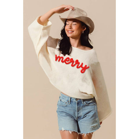 Merry Tinsel Lettering Christmas Sweater Top