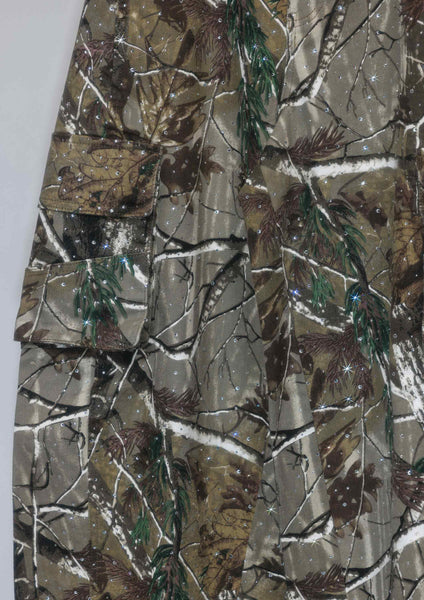 Rhinestone Camo Print Baggy Barrel Jeans