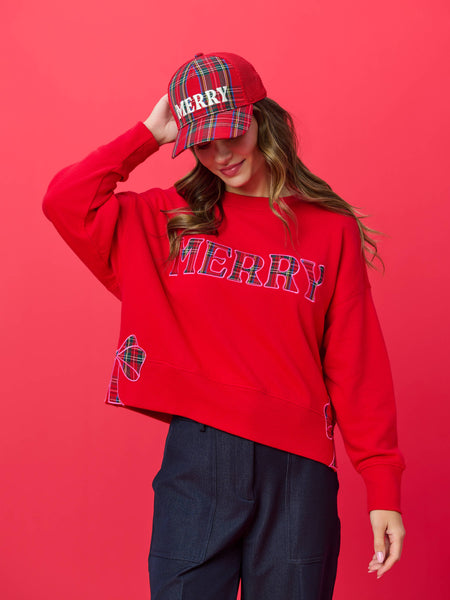 PLAID "MERRY" RELAXED SWEATSHIRTS