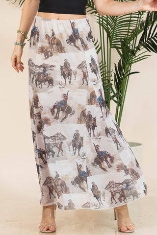 Cowboy Print Lined Full Skirt