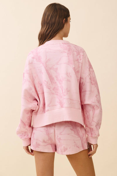Camouflage Pink Print Dropped Shoulders Sweatshirt