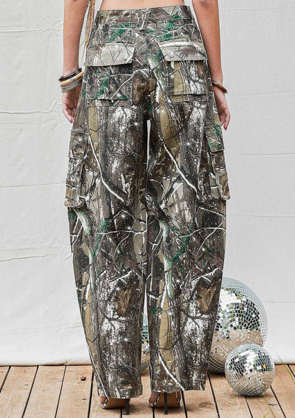 Rhinestone Camo Print Baggy Barrel Jeans