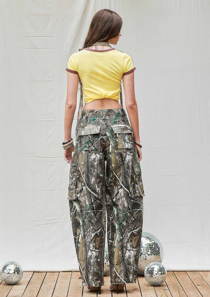 Rhinestone Camo Print Baggy Barrel Jeans