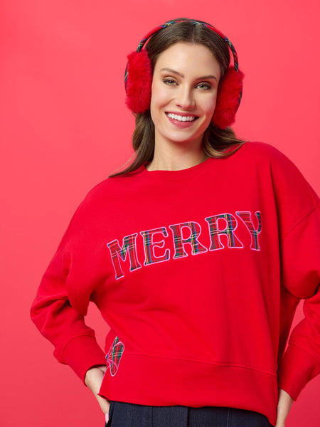 PLAID "MERRY" RELAXED SWEATSHIRTS