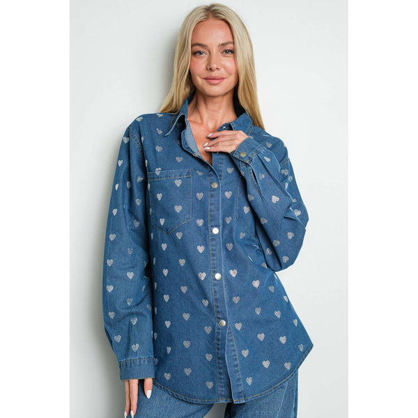 Rhinestone Hearts Denim Shirt