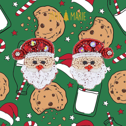 Beaded Santa Head with Crystals Earrings