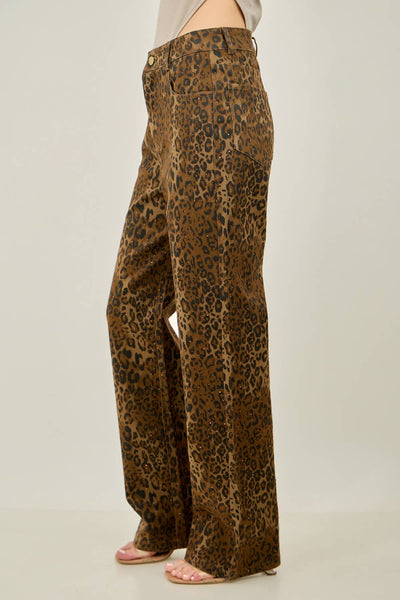 Leopard Rhinestone High Waisted Jeans