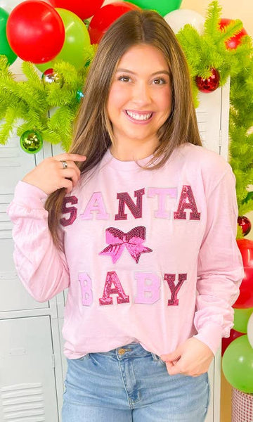 Santa Baby Light Pink Sequin Long Sleeve T-Shirt