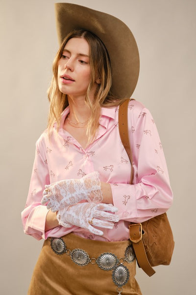Pretty in Pink Horse Satin Blouse