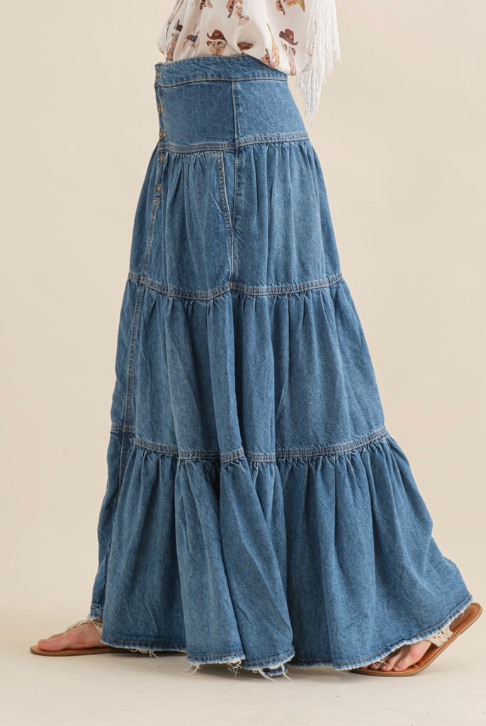 Womens Fashion Long Denim Skirts Jean Skirt Long Female Summer Fashion  Printed size XXXL Color Light blue