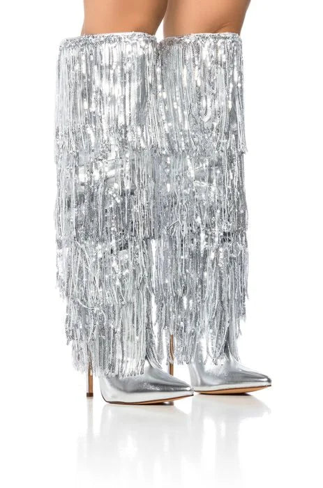 Silver sale fringe boots