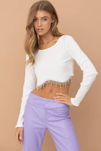 Rhinestone White Fringe Top