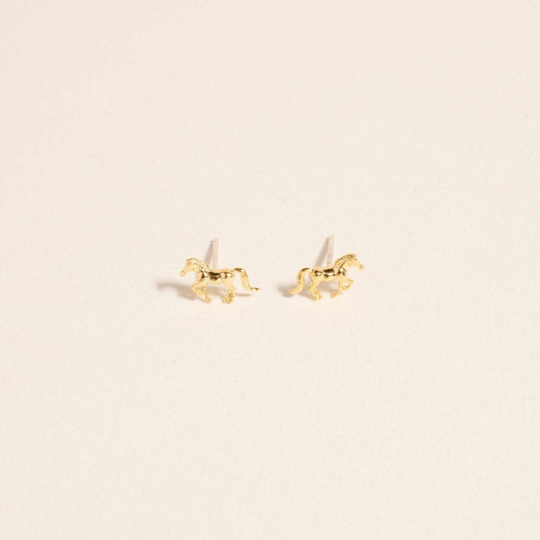 18K Gold Dipped Rodeo Horse Western Post Earrings: 18K GD / ONE