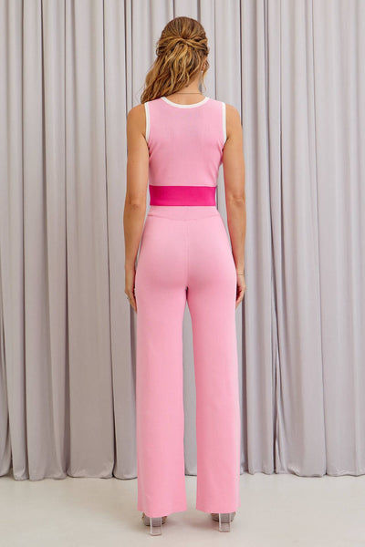 Pink Knit Top And Pants Set