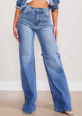 Rhinestone Wide Leg Jeans