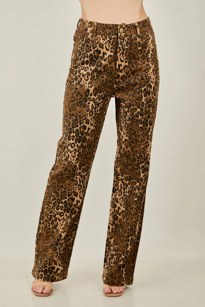 Leopard Rhinestone High Waisted Jeans